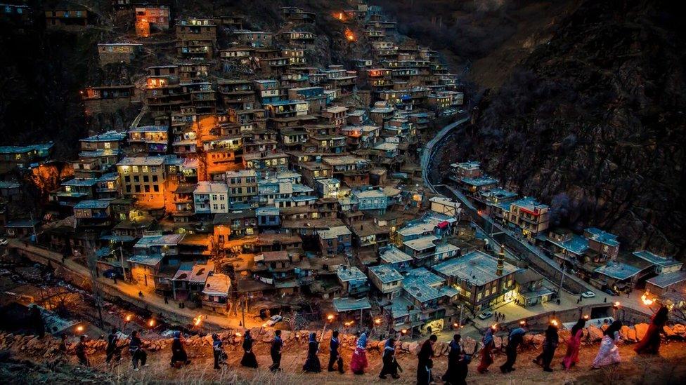 This village looks beautiful at dusk in Kurdistan.