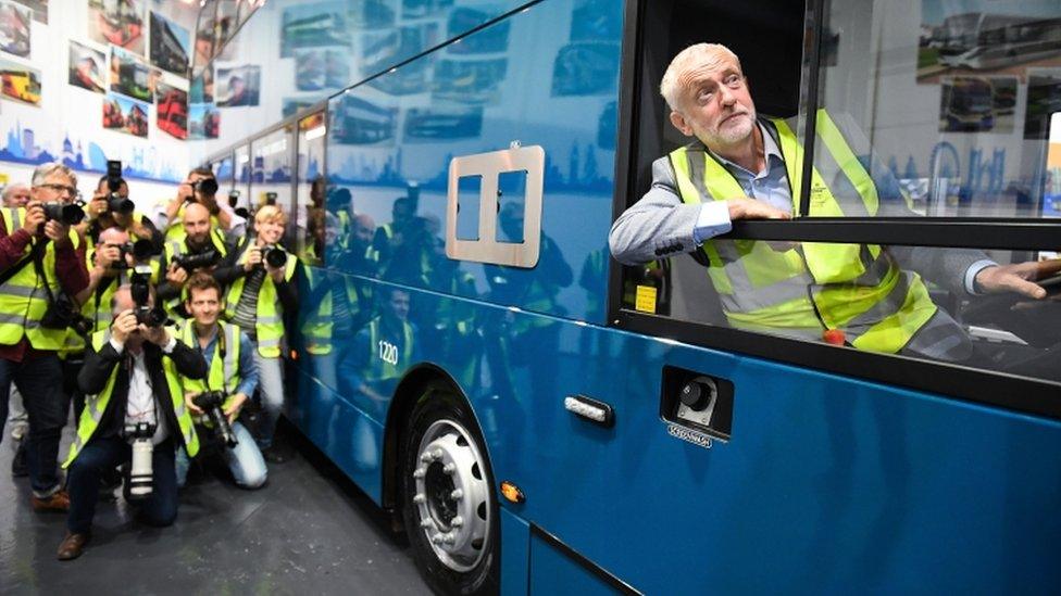 Jeremy Corbyn on a bus