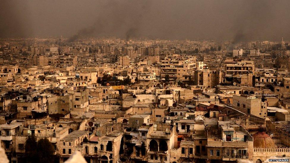 Wide view of the old city of Aleppo