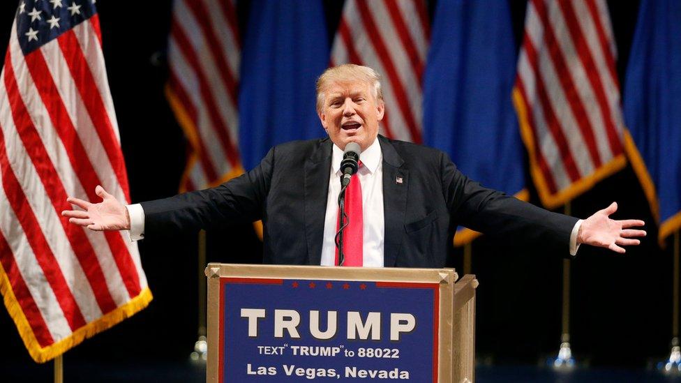 Republican presidential candidate Donald Trump speaks at the Treasure Island hotel and casino, Saturday, 18 June 2016, in Las Vegas.