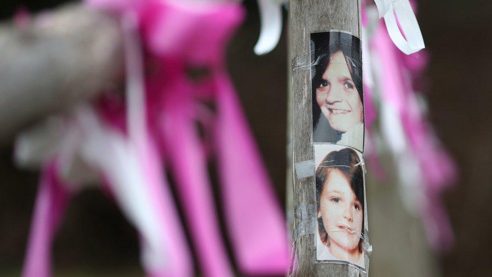 Photos of the girls near their memorial tree in Wild Park