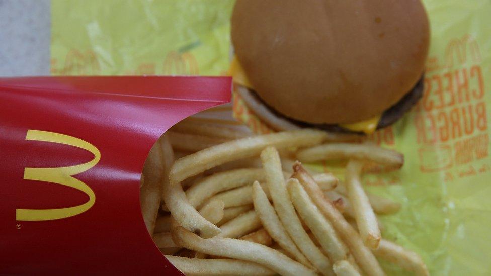 A McDonald's cheeseburger and fries