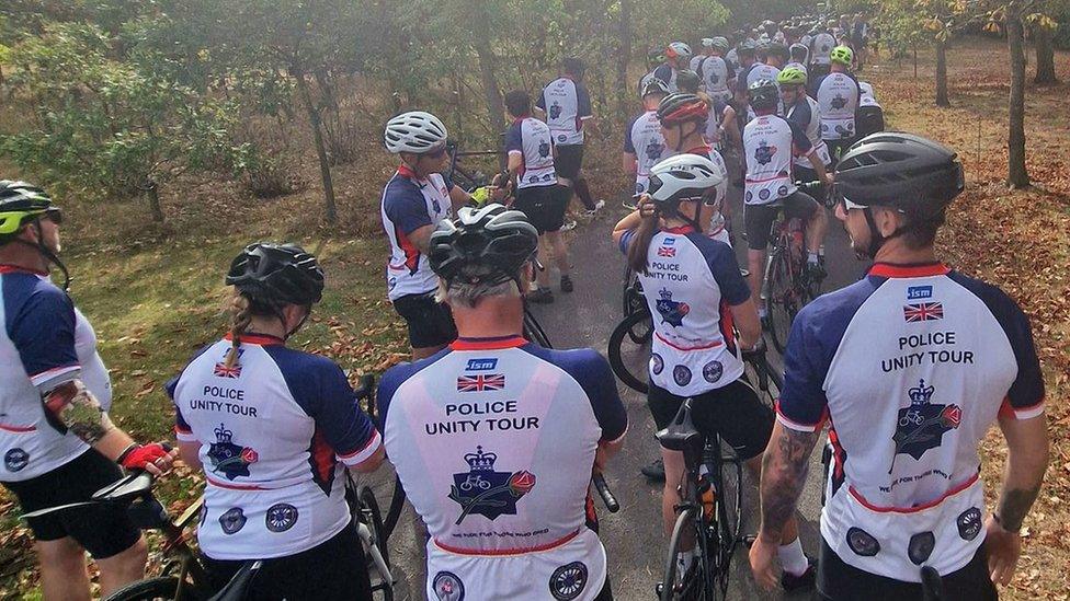 Cyclists during a three day charity bike ride