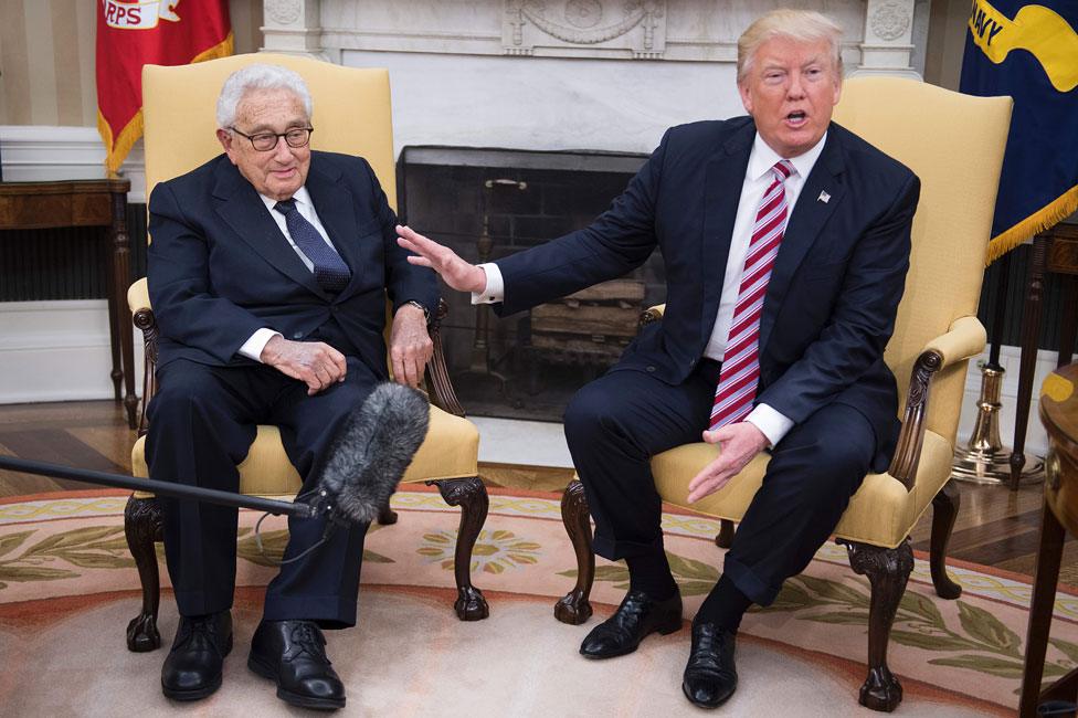 Henry Kissinger and Donald Trump in the Oval Office in May 2017