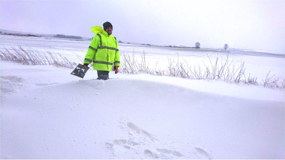 Mr Bowers in a snow drift