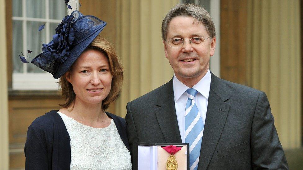 Sir Jeremy Heywood with wife Suzanne after receiving knighthood