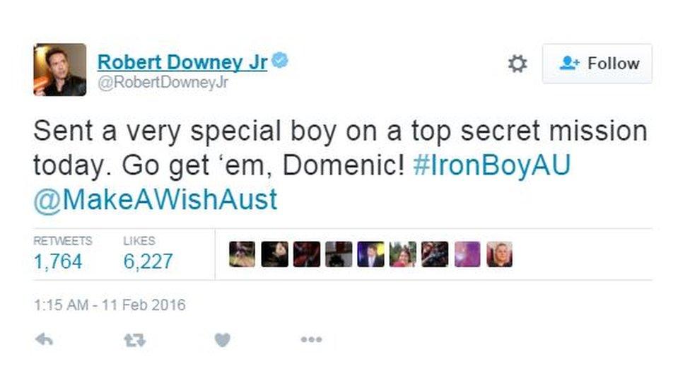 Tweet from Robert Downey Jr