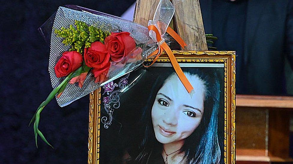 View of a picture of Nurse Keyla Martinez during her funeral in La Esperanza, Honduras, on February 9, 2021