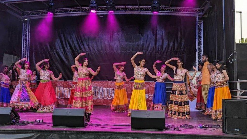 Dancers on stage at the Diwali celebration