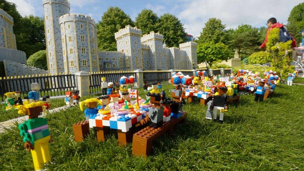 Lego model of people outside Windsor Castle