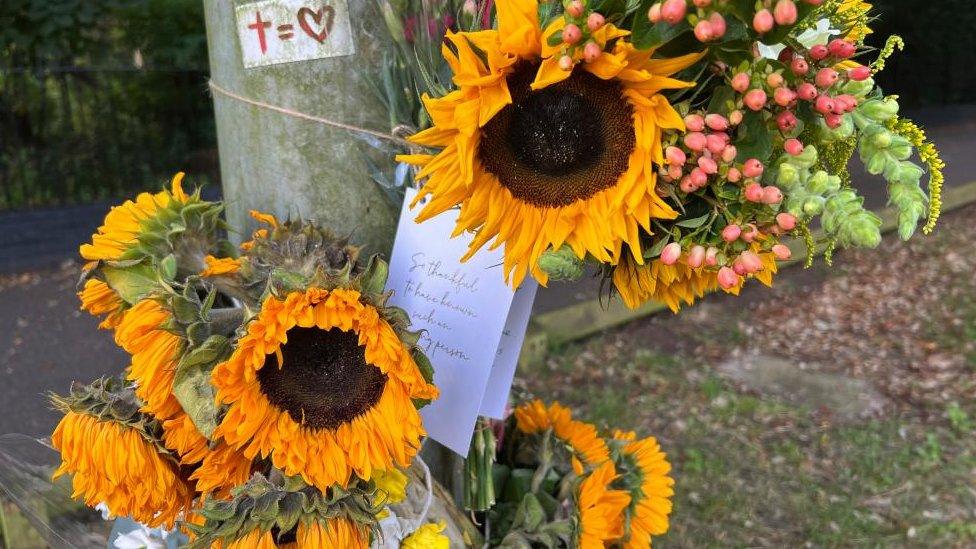 Flowers at the scene where Jane Blackwell died