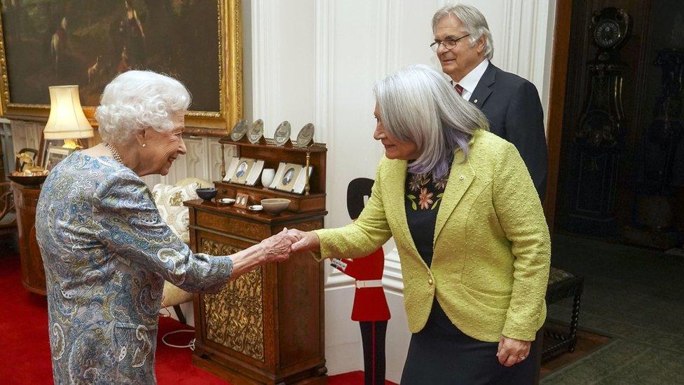 The Queen with Mary Simon and husband Whit Fraser