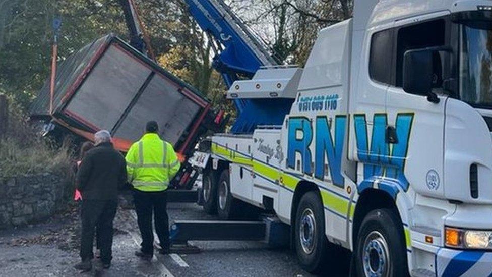 Overturned lorry