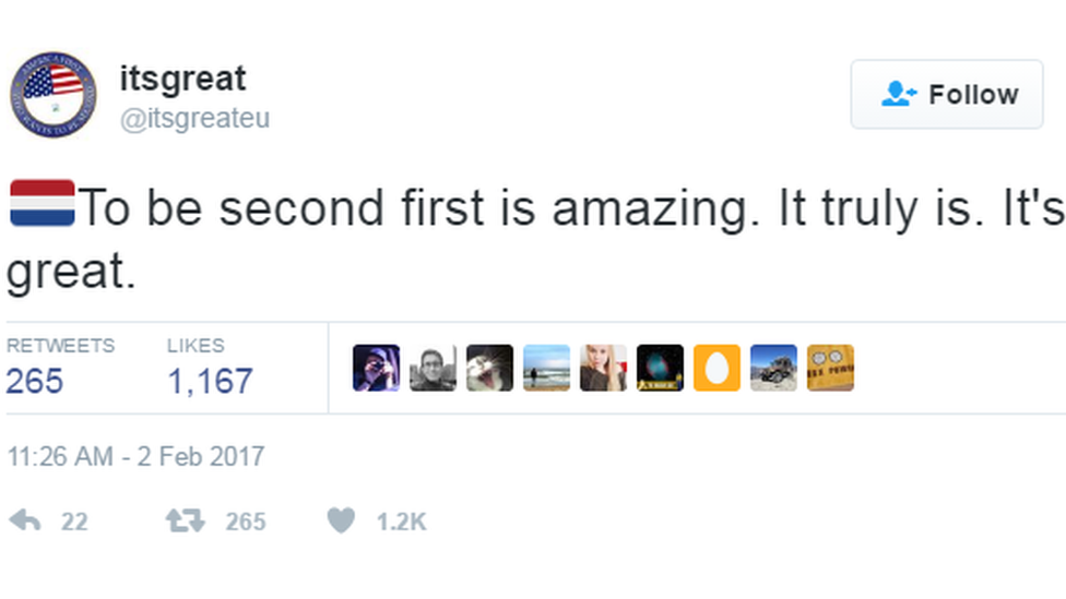 The first tweet by the account was posted on 2 February