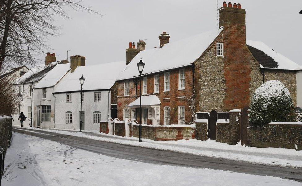 English houses in snow