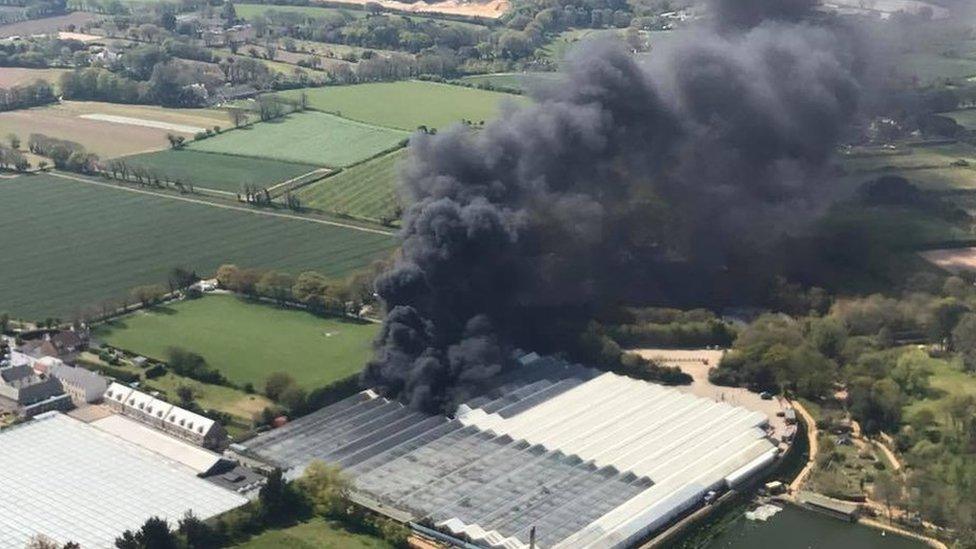 Tamba Park from the air with billowing smoke