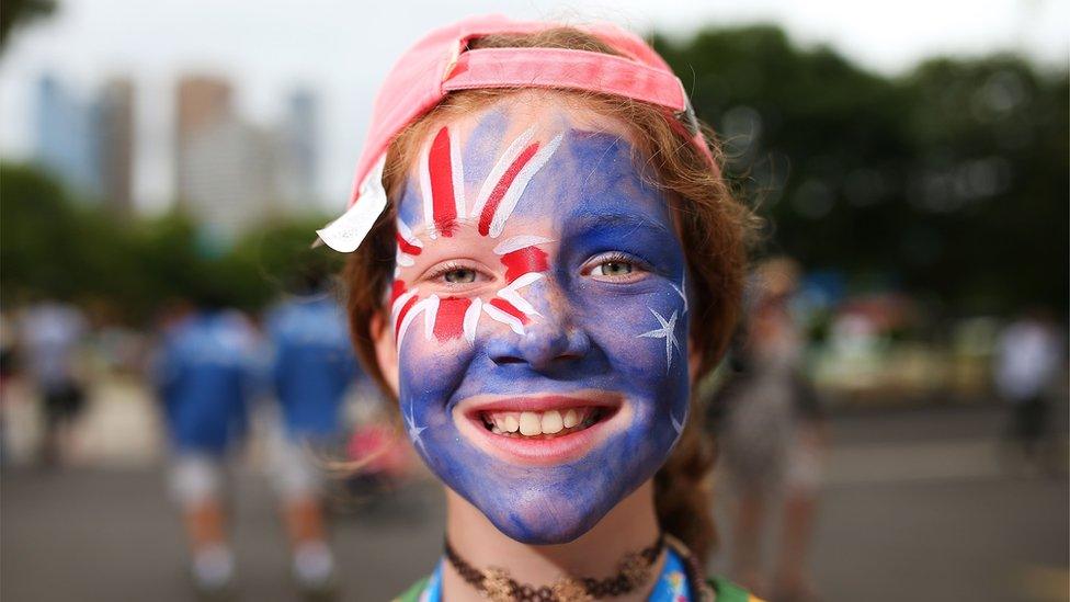 A young tennis fan shows her support for Australia on day 11 of the 2017 Australian Open at Melbourne Park on 26 January 2017 in Melbourne, Australia.