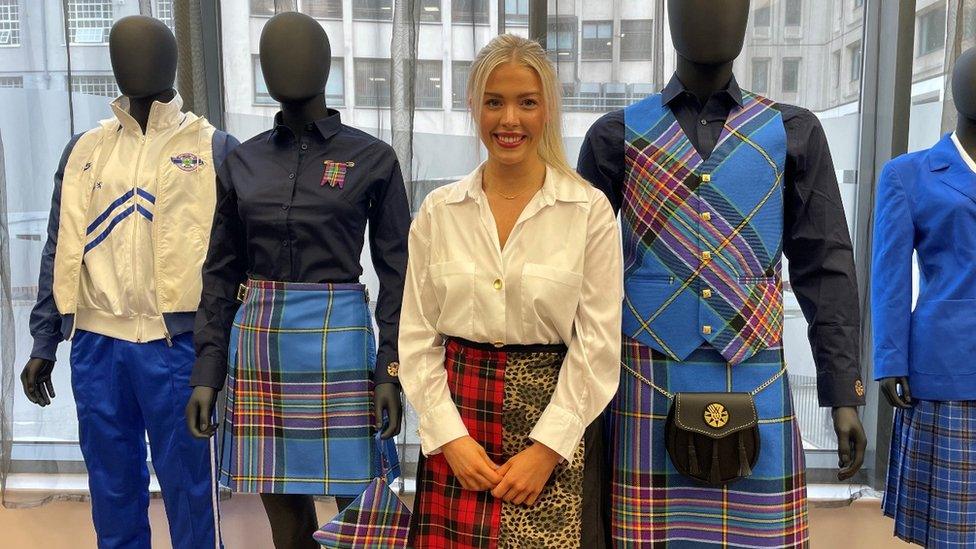 Siobhan Mackenzie with the Team Scotland kilts