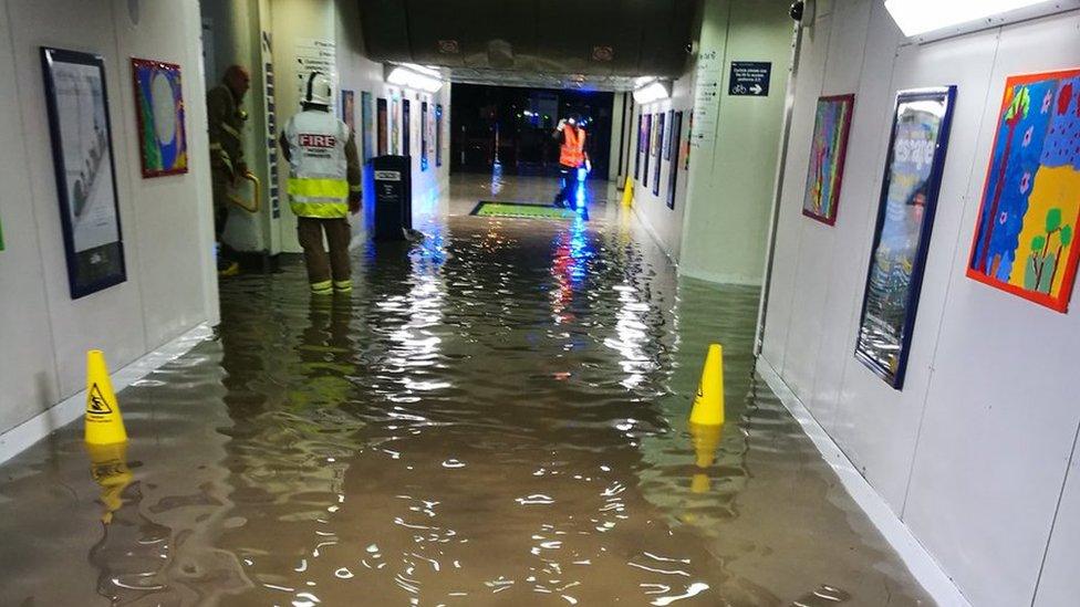 A flooded Didcot railway station