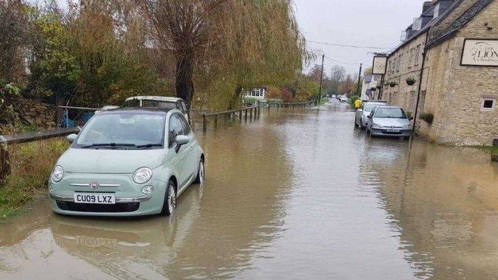 A flooded road in Wendlebury, Oxfordshire