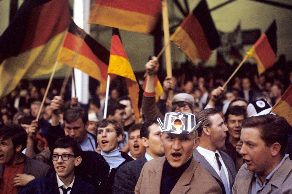 West Germany fans at the 2-1 semi final win over the USSR at Goodison Park