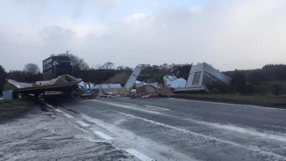 Damaged caravan on A9