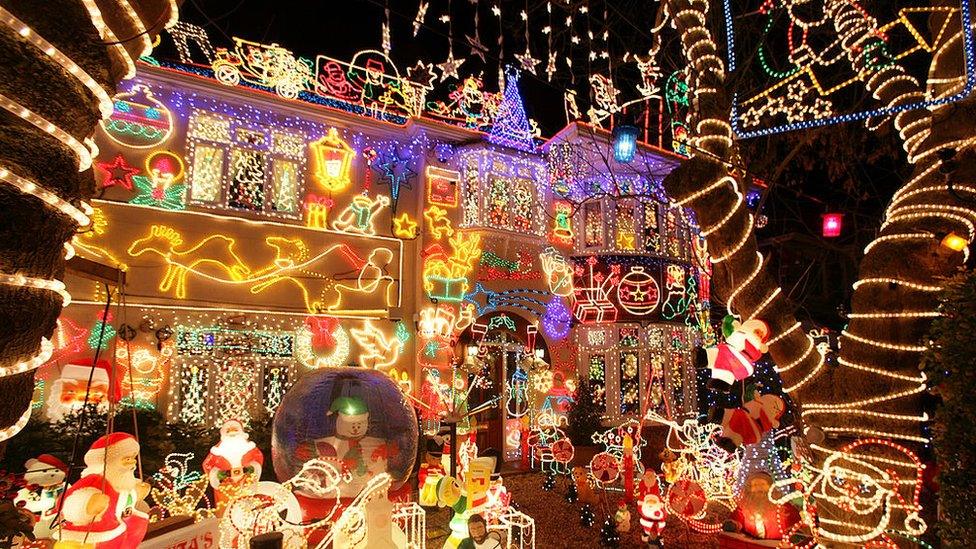 house covered in decorations