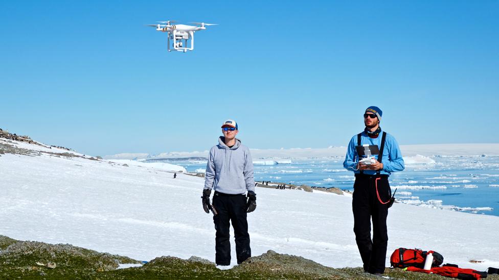 Thomas Sayre-McCord (WHOI/MIT) and Philip McDowall (Stonybrook University) pilot a quadcopter