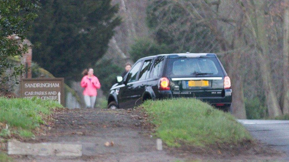 Duke of Edinburgh seen driving his new black Land Rover Freelander