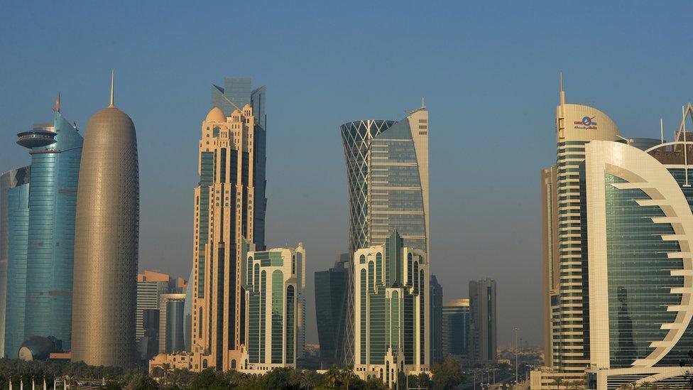 The skyline of Doha in Qatar