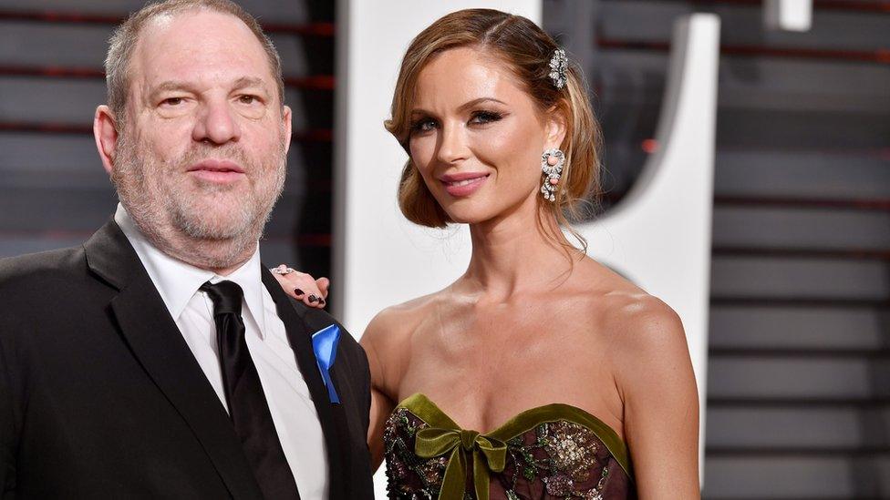 Harvey Weinstein (L) and fashion designer Georgina Chapman attend the 2017 Vanity Fair Oscar Party