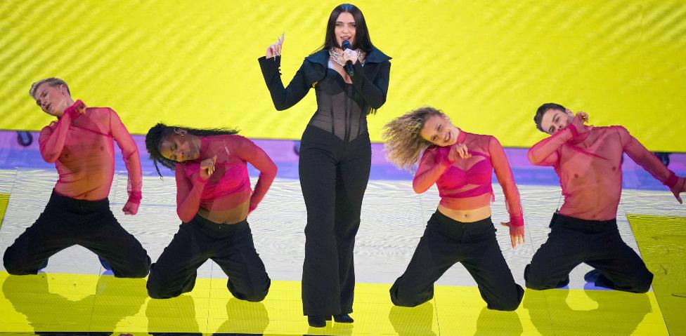 United Kingdom entrant Mae Muller during the grand final for the Eurovision Song Contest at the M^S Bank Arena in Liverpool