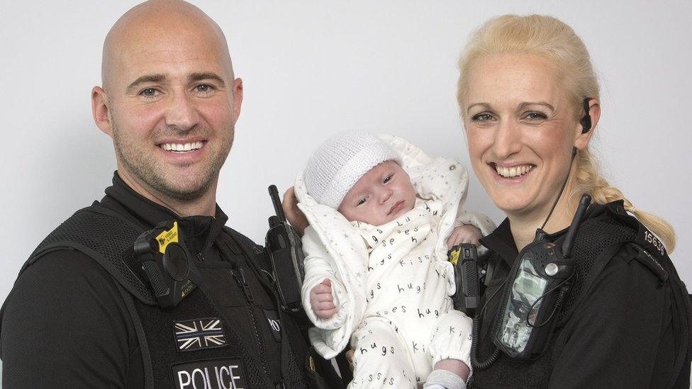 PC Kieran Sweeney, PC Claire Slater and baby