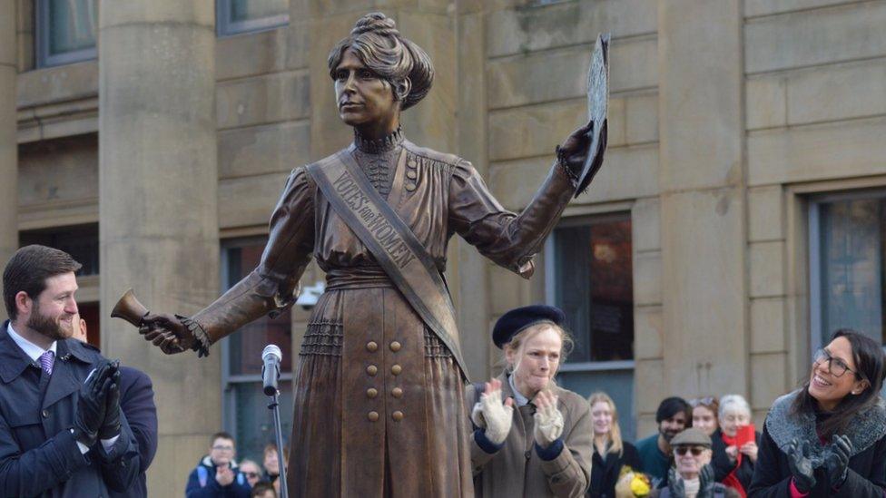 Maxine Peake and Oldham MPs applaud at unveiling of Annie Kenney statue