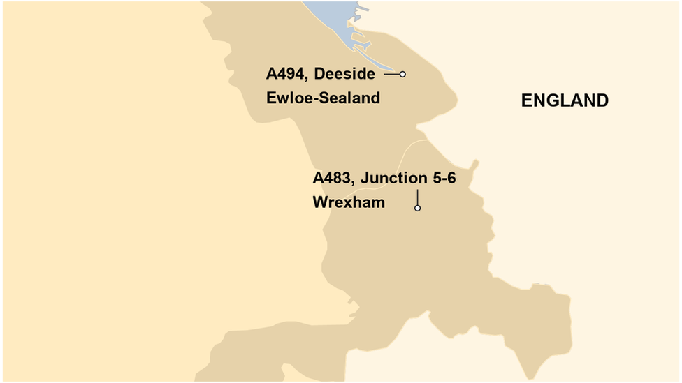 Map of 50mph zones in north-east Wales