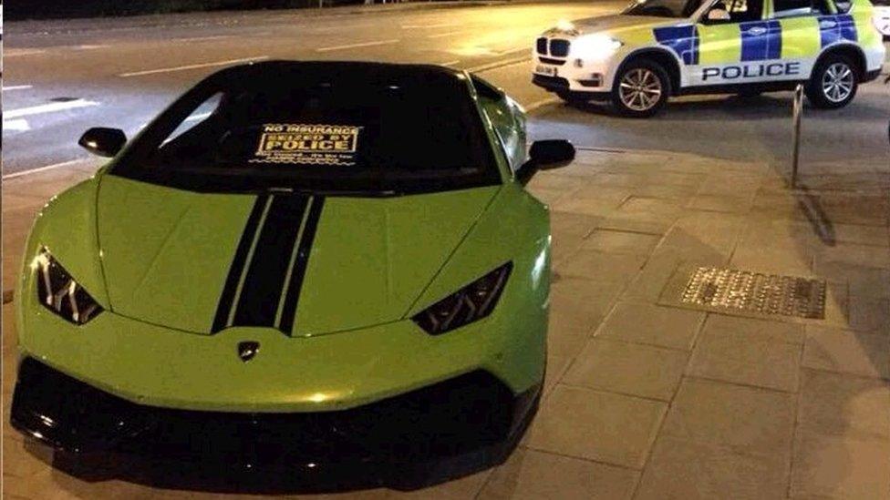 A Lamborghini parked outside Parkside police station in Cambridge