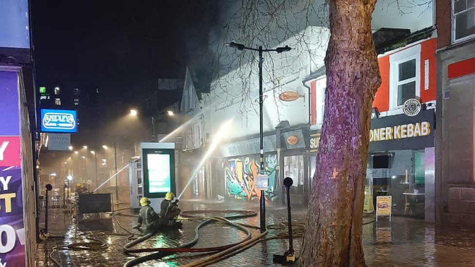 Firefighters tackle blaze on Bridge Street, in Swindon