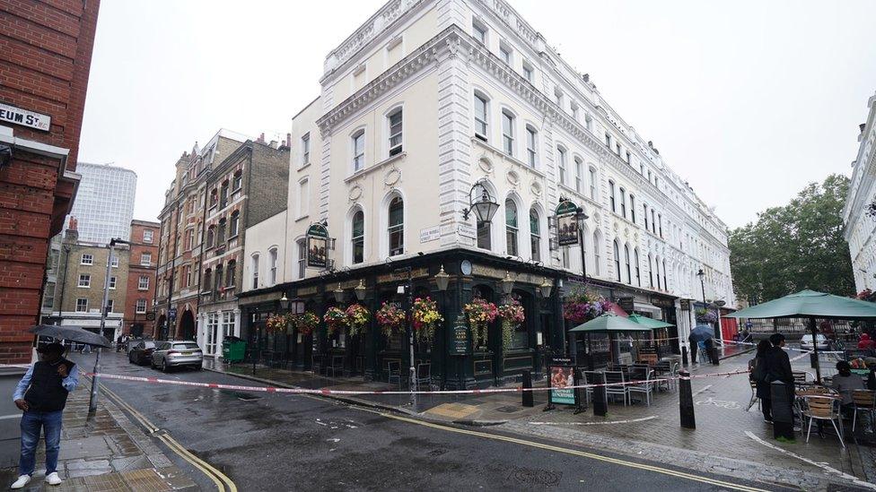 A police cordon was seen around The Plough pub on Little Russell Street