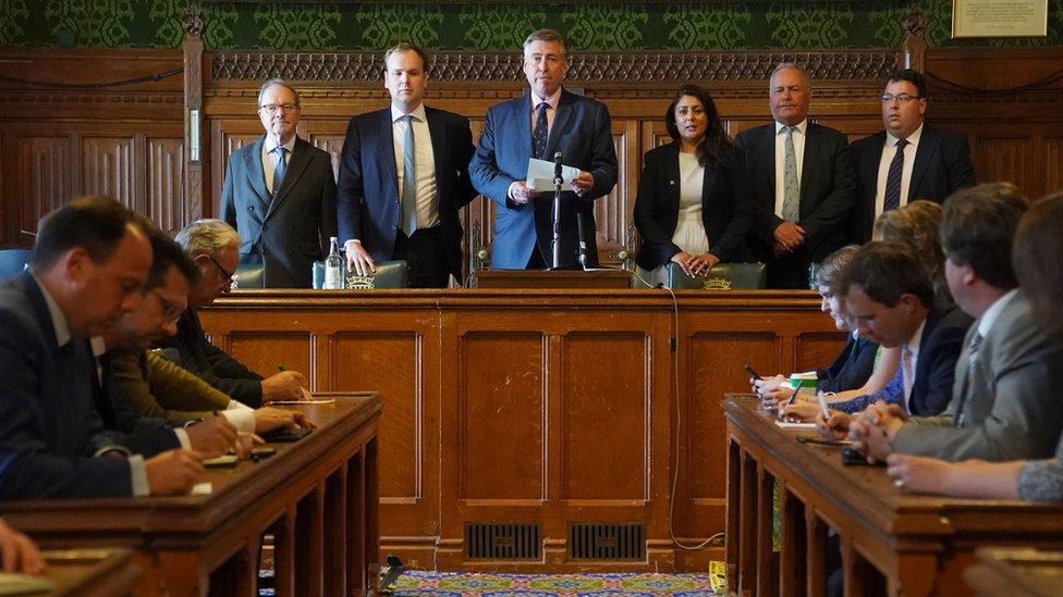 Sir Graham Brady, chairman of the 1922 Committee, announces the results of the second ballot round in the Conservative Party leadership contest, in the Houses of Parliament