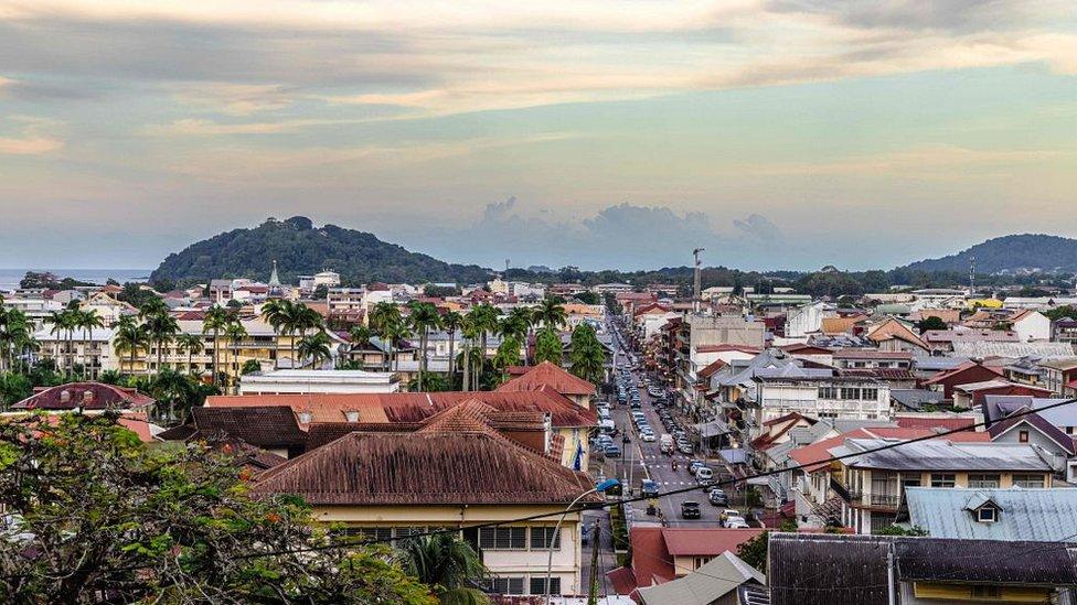 A general view of Cayenne, taken from the Ceperou Fort in French Guiana.