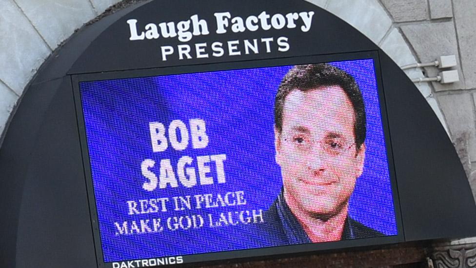 The Laugh Factory comedy club in Los Angeles displayed a tribute to Saget