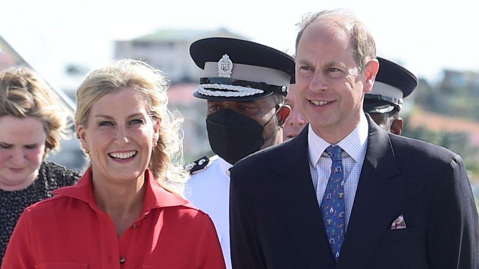 The Earl and Countess of Wessex, arriving in St Lucia for the start of their Caribbean tour