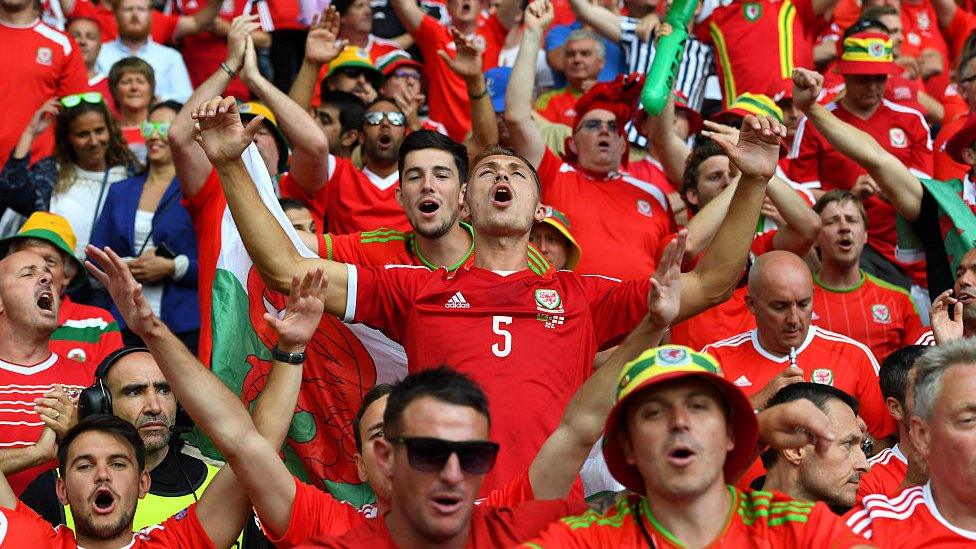 Wales fans in at Wales v Northern Ireland at the Parc des Princes