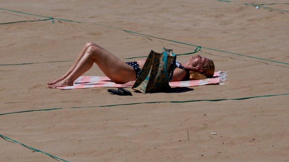 Social distancing on Benidorm beach, Spain