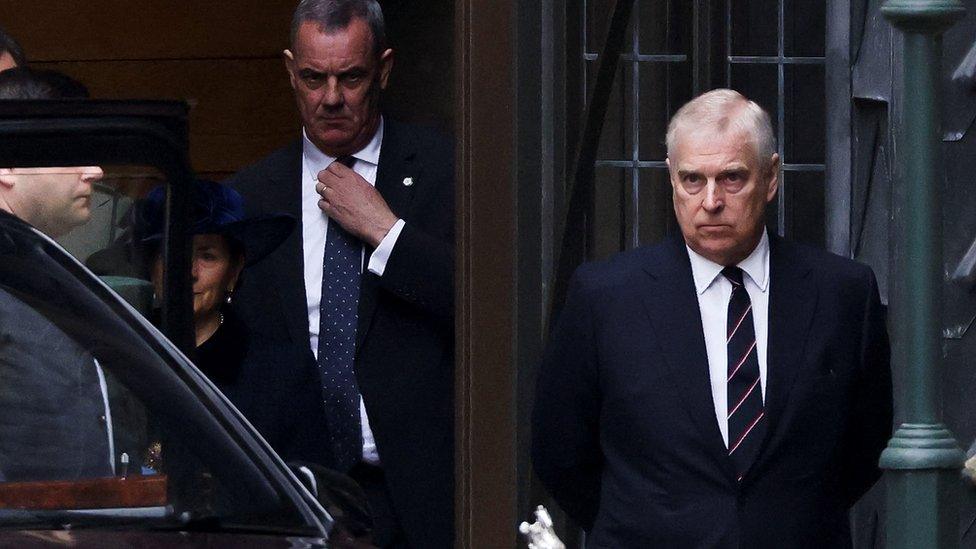 Prince Andrew at Prince Philip's memorial