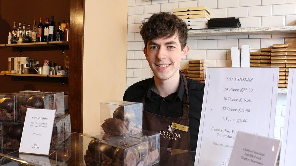 Jake in the chocolate shop