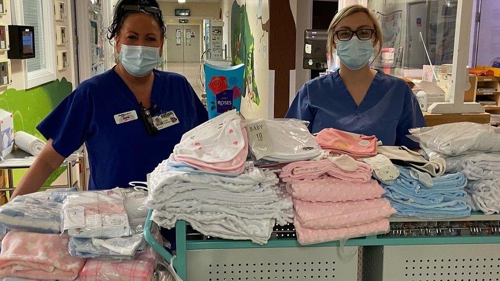 Donations of baby clothes at the University Hospital of North Tees