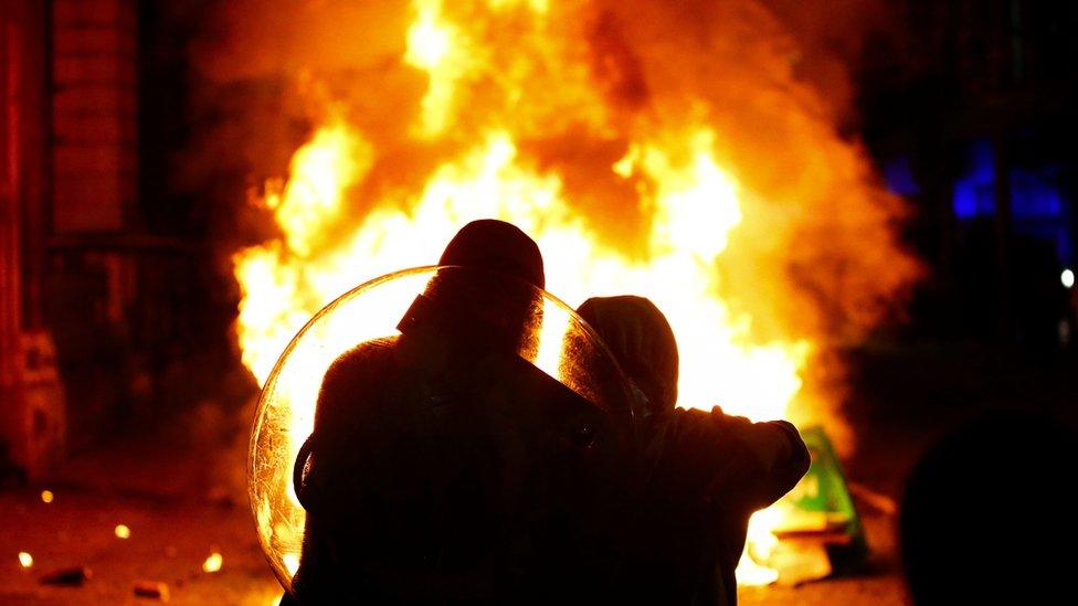 Fire in Bristol during the Kill the Bill protest in March 2021