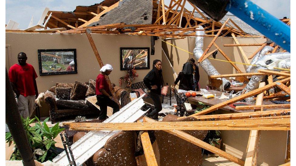 Wreckage from a tornado in Monroe, Louisiana