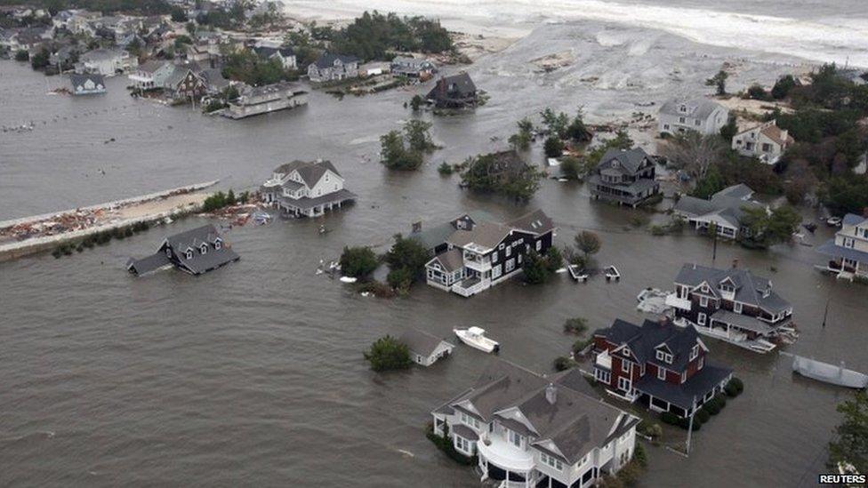 Aerial views shows the damage caused by Hurricane Sandy to the New Jersey coast